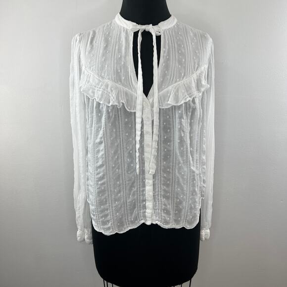 FREE PEOPLE White Ivory Blissful Beginnings Swiss Dot Cottage-core Blouse Top S - Picture 2 of 8